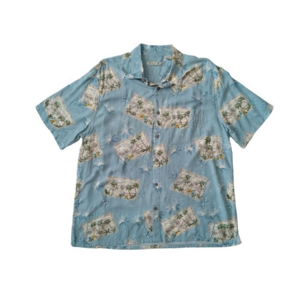 Batik Bay Light Blue Palm Tree Pattern Short Sleeve Hawaiian Shirt Men's X-Large